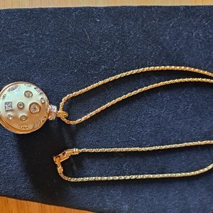 Vintage Swarovski Crystal Christmas Enamel Ball Pendant and Chain Rare